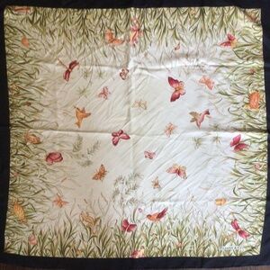 Tiffany & Co. Silk Silk Scarf Butterflies, birds etc 34” square has stains